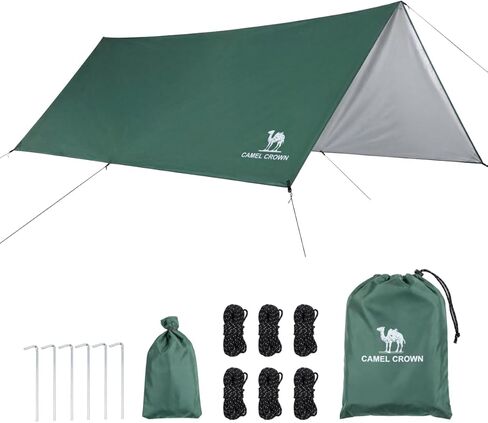 CAMEL CROWN Camping Tarp,3000mm Waterproof & UPF 50+ Sun Protection Rain Fly Tarp - Lightweight Portable Camping Shelter with Stakes, Guy Lines & Carry Bag, for Hiking Backpacking Beach Picnic Shade in Saudi Arabia