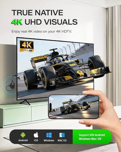 محول دونجل عرض HDMI لاسلكي AIMIBO بمخرج 4K 2160@60 هرتز فائق الدقة، محول Miracast يدعم AirPlay DLNA من i-Phone 17، Android، الكمبيوتر اللوحي، الكمبيوتر المحمول، Windows، Mac-Book إلى التلفزيون/الشاشة/جهاز العرض in Kuwait