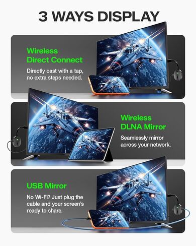 محول دونجل عرض HDMI لاسلكي AIMIBO بمخرج 4K 2160@60 هرتز فائق الدقة، محول Miracast يدعم AirPlay DLNA من i-Phone 17، Android، الكمبيوتر اللوحي، الكمبيوتر المحمول، Windows، Mac-Book إلى التلفزيون/الشاشة/جهاز العرض in Kuwait