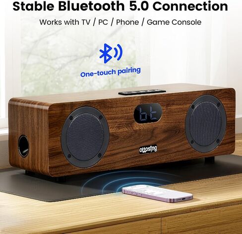 مكبر صوت 2.1 قناة بلوتوث 5.0، صوت قوي مزدوج 15 وات + مضخم صوت 30 وات، بصري/محوري/HDMI ARC/AUX/USB، نظام صوت خشبي لضبط DSP للتلفزيون/الحفلات/الكاريوكي in Kuwait
