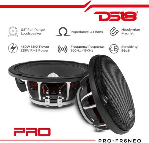 DS18 PRO-FR6NEO 6.5" Car Speaker Full-Range Silver Aluminum Bullet 450 Watts Max 225 Watts RMS 4-Ohms Neodymium Magnet Loudspeaker 2 Speakers (Renewed) in Saudi Arabia
