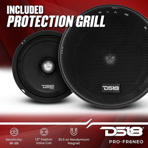 DS18 PRO-FR6NEO 6.5" Car Speaker Full-Range Silver Aluminum Bullet 450 Watts Max 225 Watts RMS 4-Ohms Neodymium Magnet Loudspeaker 2 Speakers (Renewed) in Saudi Arabia