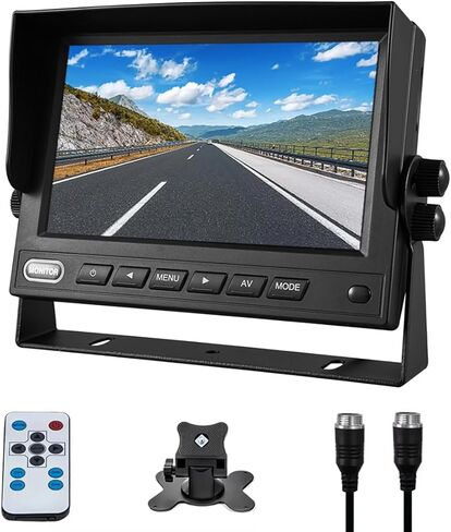 7 Inch IPS LCD Vehicle Monitor for Truck RV, AHD 1080P 500cd/m² High Brightness Backup Camera Display, 12V-35V Rear View Screen with 2 Video Inputs, NTSC/PAL Auto-Switching for Semi-Truck/Bus in Saudi Arabia