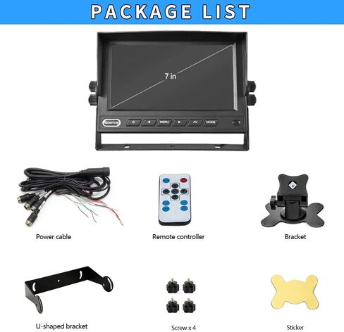 7 Inch IPS LCD Vehicle Monitor for Truck RV, AHD 1080P 500cd/m² High Brightness Backup Camera Display, 12V-35V Rear View Screen with 2 Video Inputs, NTSC/PAL Auto-Switching for Semi-Truck/Bus in Saudi Arabia
