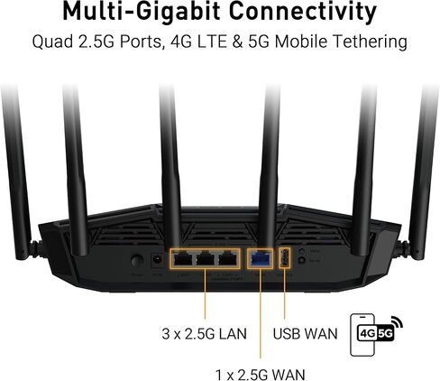راوتر ASUS TUF Gaming BE6500 WiFi 7 - ثنائي النطاق، لاسلكي بسرعة تصل إلى 6.5 جيجابت في الثانية، مسرع الألعاب، تشغيل متعدد الارتباطات (MLO)، (x4) منافذ 2.5 جيجابت، متوافق مع شبكة + VPN، وأمن شبكة بدون اشتراك in Saudi Arabia