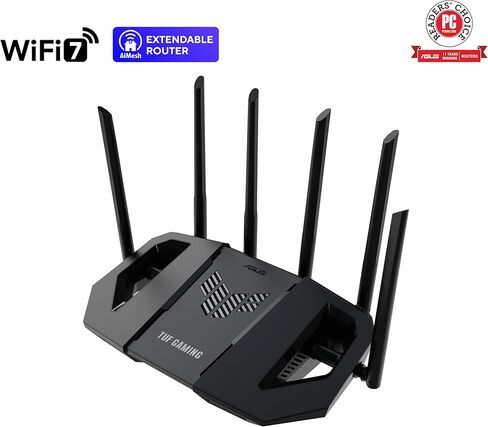 راوتر ASUS TUF Gaming BE6500 WiFi 7 - ثنائي النطاق، لاسلكي بسرعة تصل إلى 6.5 جيجابت في الثانية، مسرع الألعاب، تشغيل متعدد الارتباطات (MLO)، (x4) منافذ 2.5 جيجابت، متوافق مع شبكة + VPN، وأمن شبكة بدون اشتراك in Saudi Arabia