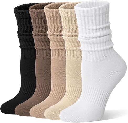 5 أزواج من الجوارب المترهلة للنساء، جوارب Scrunch Slouch Crew القطنية الناعمة ذات الرقبة الطويلة غير الرسمية in Saudi Arabia