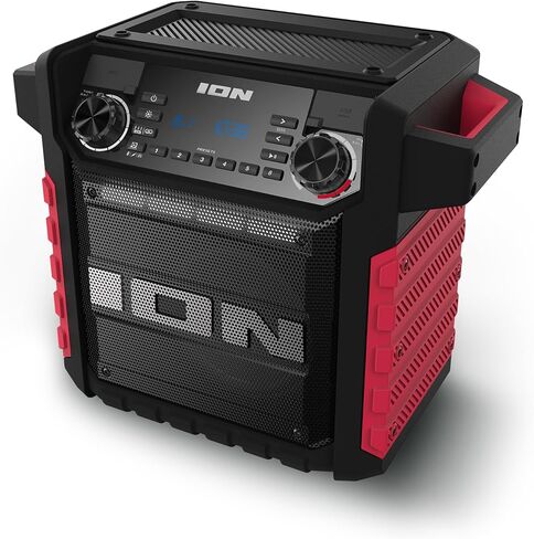 مكبر صوت بلوتوث محمول كلاسيكي من ION Tailgater مع بطارية قابلة لإعادة الشحن، راديو FM، منفذ USB، مقاوم للماء IPX5، مكبر صوت 6.5 بوصة، تطبيق، أحمر in Kuwait