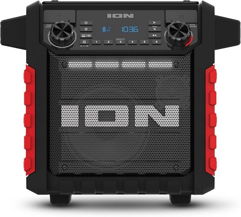مكبر صوت بلوتوث محمول كلاسيكي من ION Tailgater مع بطارية قابلة لإعادة الشحن، راديو FM، منفذ USB، مقاوم للماء IPX5، مكبر صوت 6.5 بوصة، تطبيق، أحمر in Kuwait