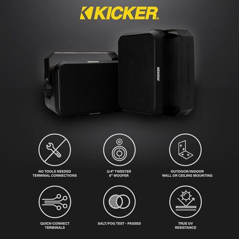 KICKER Outdoor Audio 6″ Indoor Outdoor Speakers (52OA6B) – Weatherproof, UV-Resistant Wall or Ceiling Mount Speakers with Polyethylene-Mica Woofer Black in Saudi Arabia