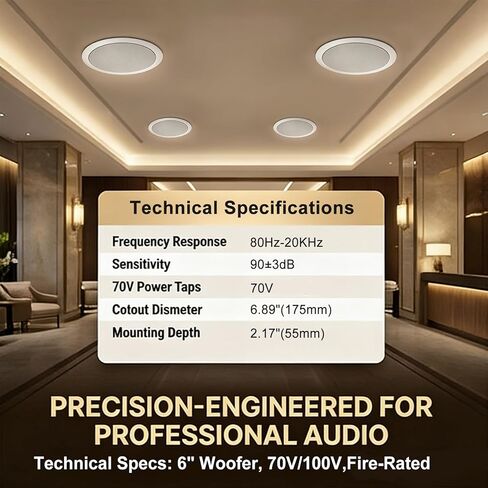 STUDIOFINIX 6 Inch 70V Commercial Ceiling Speaker, 3W/7.5W/15W Power, 80Hz-20KHz Frequency Response, in-Ceiling Mount PA Speaker for Restaurants and Offices（2 Pair） in Saudi Arabia