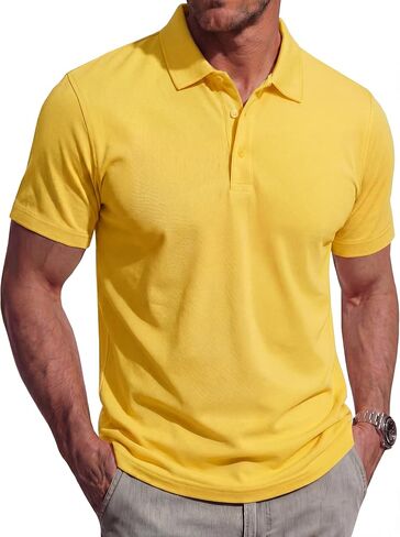 MAGCOMSEN Mens Polo Shirts Short Sleeve Cooling Casual Cotton Golf Polos Pique Moisture Wicking Golf Shirt for Men in Saudi Arabia