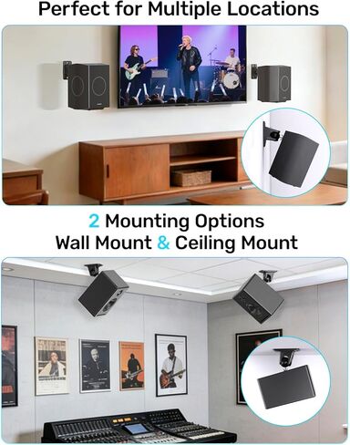 Speaker Wall & Ceiling Mount, Universal Bracket for Small Rear Satellite Surround Sound Speakers with 1/4"-20, M5 M4 Thread & Keyhole, Holds up to 11 lbs, Works with Roku, Samsung Q990D and More in Saudi Arabia