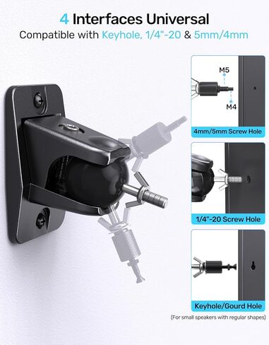 Speaker Wall & Ceiling Mount, Universal Bracket for Small Rear Satellite Surround Sound Speakers with 1/4"-20, M5 M4 Thread & Keyhole, Holds up to 11 lbs, Works with Roku, Samsung Q990D and More in Saudi Arabia