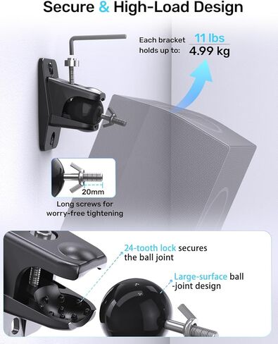 Speaker Wall & Ceiling Mount, Universal Bracket for Small Rear Satellite Surround Sound Speakers with 1/4"-20, M5 M4 Thread & Keyhole, Holds up to 11 lbs, Works with Roku, Samsung Q990D and More in Saudi Arabia