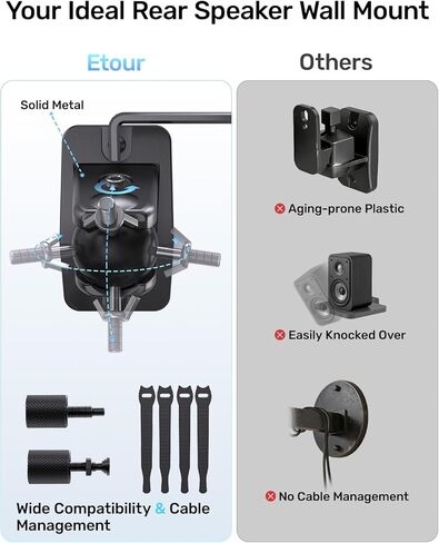 Speaker Wall & Ceiling Mount, Universal Bracket for Small Rear Satellite Surround Sound Speakers with 1/4"-20, M5 M4 Thread & Keyhole, Holds up to 11 lbs, Works with Roku, Samsung Q990D and More in Saudi Arabia