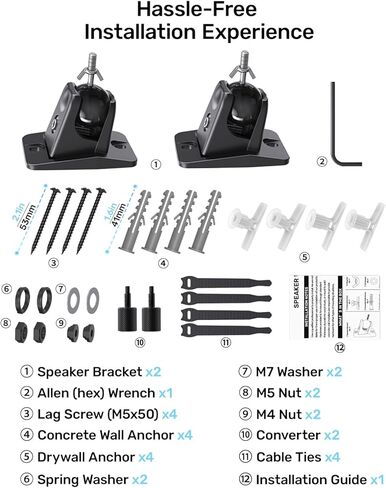 Speaker Wall & Ceiling Mount, Universal Bracket for Small Rear Satellite Surround Sound Speakers with 1/4"-20, M5 M4 Thread & Keyhole, Holds up to 11 lbs, Works with Roku, Samsung Q990D and More in Saudi Arabia