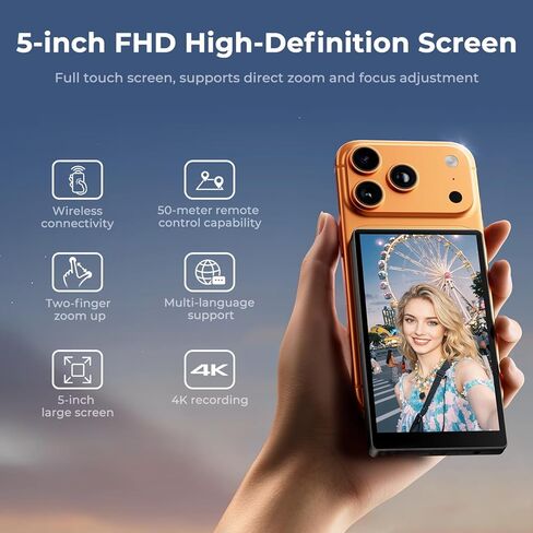 K&F CONCEPT 5" Selfie Monitor Screen, Wireless 4K/1080p Magnetic Vlog Back Camera Monitor, Selfie Monitor with 164ft Range, P2P Wireless, Compatible with iPhone & Android, for Content Creator in Kuwait