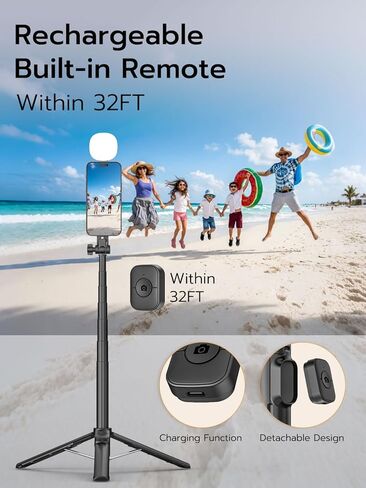 حامل ثلاثي مغناطيسي USKEYVISION لأجهزة iPhone وAndroid مع ضوء، عصا سيلفي قابلة للتمديد مقاس 69 بوصة لـ Magsafe، حامل هاتف يفتح تلقائيًا مع ضوء سيلفي مغناطيسي، جهاز تحكم عن بعد، مجموعة تسجيل فيديو لتسجيل الفيديو (MPT-04) in Kuwait