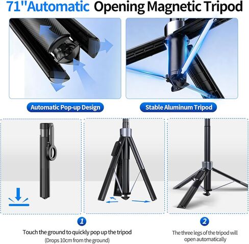 yAyusi 3-in-1 Magnetic Vlogging Kit for iPhone/Android, YouTube Starter Kit, Magnetic Tripod/Microphone/Remote Control, 71" Selfie Stick with Light for YouTube Starter Content Creator Essentials Kit in Saudi Arabia