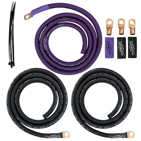 مجموعة ترقية Sky High Car Audio 4 Gauge CCA Big 3، مجموعة أسلاك طاقة وأرضية كبيرة الحجم للمولد والبطارية والهيكل (ألوان متعددة) (الأرجواني والأسود 4 قياس CCA) in Saudi Arabia