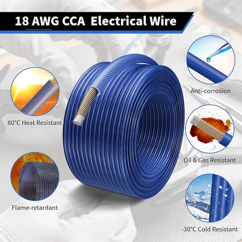18 Gauge AWG Stranded Primary Remote Hookup Wire 50 FT, Single Conductor CCA Low Voltage Electrical Power/Ground Cable, Easy to Peel for Car Audio Amp Relay LED Automotive, DIY-Blue in Saudi Arabia