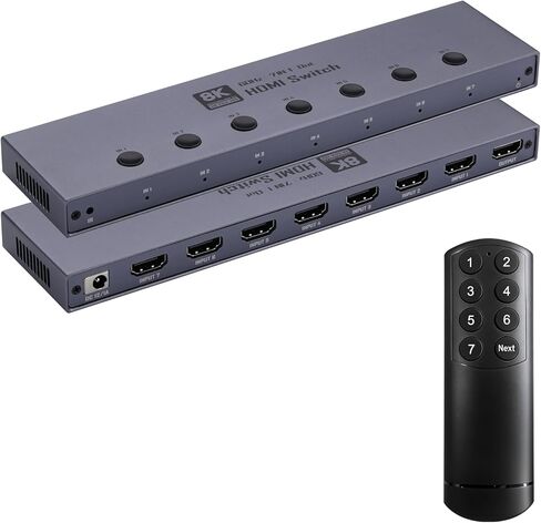 2026 ترقية 8K HDMI 2.1 Switch، HDMI 2.1 Switcher 3 In 1 Out يدعم CEC 8K@60 هرتز، 4K@240 هرتز، 1080P@480 هرتز HDCP 2.3 HDR Dolby Atmos VRR متوافق مع مشغل PS5 Xbox Blu-Ray مع وحدة تحكم عن بعد بالأشعة تحت الحمراء in Kuwait