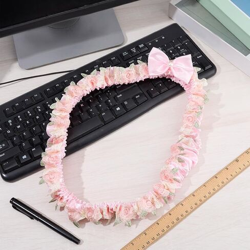 CREATCABIN 23''-26'' Cute Computer Monitor Cover with Bow Tie Lace Pink Computer Monitor Protective Cover Screen Elastic Dustproof Display Furry Bowknot Decoration Protector for PC Tablet Laptop TV in Saudi Arabia