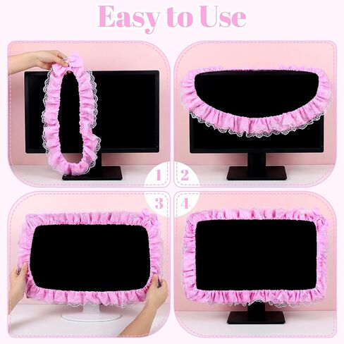 22"-28" Cute Monitor Cover, Lovely Computer Monitors Covers with Bow-Knot, Pink Computer Monitor Decor, Dust Cover Protector, Lace Fabric, Pink in Saudi Arabia