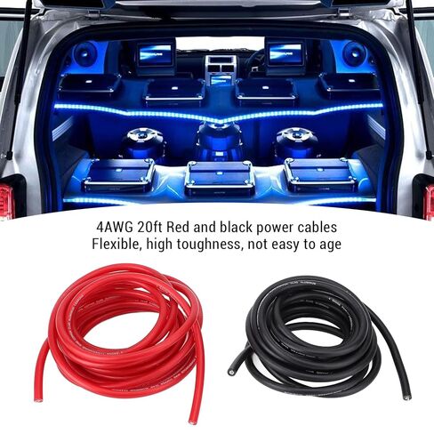 Keenso Power Cable, 4AWG 20ft Power Cable with Line Tail Heat Shrink Tube Black Red Flexible Ground Wire Kit for Car Radio Speaker in Saudi Arabia