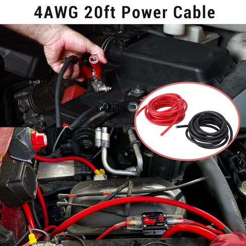 Keenso Power Cable, 4AWG 20ft Power Cable with Line Tail Heat Shrink Tube Black Red Flexible Ground Wire Kit for Car Radio Speaker in Saudi Arabia