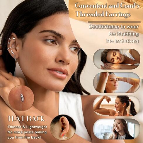 16G 18G أقراط مسطحة الظهر مترابطة داخليًا أقراط مسطحة الظهر 316L الجراحية الصلب Labret مسمار الغضروف القرط الشفاه اللولب محارة الزنمة ثقب المجوهرات in Saudi Arabia