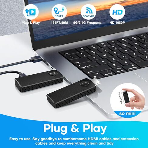 2026 Upgraded HDMI Wireless Transmitter and Receiver Kit,5.8G/2.4G,165FT/50M,4K Decode Input 1080P Output,Plug and Play,Wireless Extender for Video and Audio to Projector/HDTV from PC/Laptop/Camera in Saudi Arabia