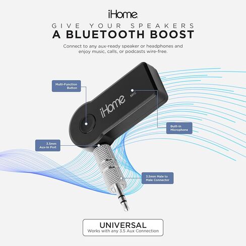 جهاز استقبال الصوت iHome مقاس 3.5 ملم مع ميكروفون مدمج، وبث الموسيقى لاسلكيًا، وتصميم مضغوط in Saudi Arabia