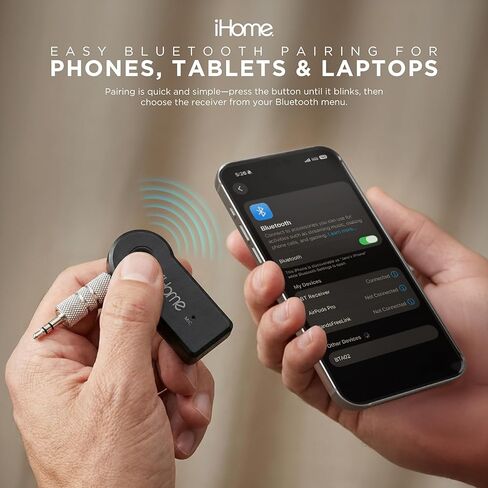 جهاز استقبال الصوت iHome مقاس 3.5 ملم مع ميكروفون مدمج، وبث الموسيقى لاسلكيًا، وتصميم مضغوط in Saudi Arabia
