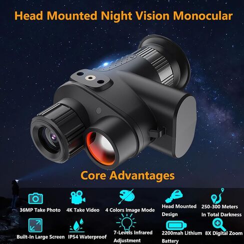 Infrared Night Vision Goggles for Men, 4K Night Vision Monocular 8X Digital Zoom, with 2200mah Battery and 32GB Memory Card for Camping, Surveillance in Saudi Arabia
