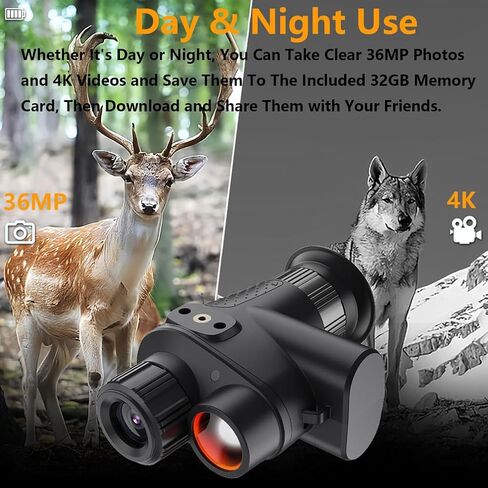 Infrared Night Vision Goggles for Men, 4K Night Vision Monocular 8X Digital Zoom, with 2200mah Battery and 32GB Memory Card for Camping, Surveillance in Saudi Arabia