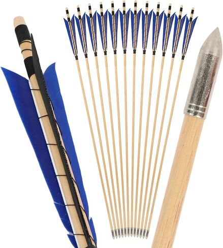 SHARROW 32 Inch Wooden Arrow English Longbow Arrow Target Pracrice Arrow Shaft with 5" Turkey Feather Fletching and Field Point for Recurve Bow Longbow Traditaonal Bow in Saudi Arabia