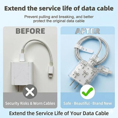 طقم حماية شاحن USB-C مكون من 5 قطع، غطاء رأس شحن بتصميم موجة وقوس فضي مع غطاء كابل حلزوني وربطات منظم للسلك، ملحقات إدارة الكابلات in Kuwait