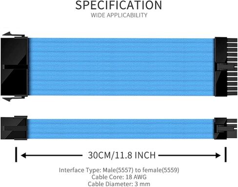 NCK1 Series PSU Extension Cable Kit, Solid Color Cable Solid Combo 300mm ATX24 Pin PCI-E 8Pin 8Pin with Combs(Kit B,Yellow) in Saudi Arabia