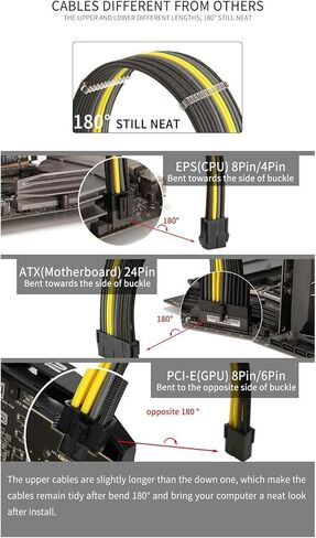 NCK1 Series PSU Extension Cable Kit, Solid Color Cable Solid Combo 300mm ATX24 Pin PCI-E 8Pin 8Pin with Combs(Kit B,Yellow) in Saudi Arabia