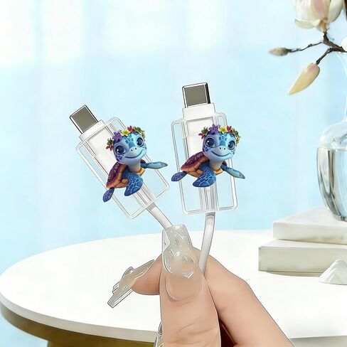 2pcs Acrylic Cable Protector, Cartoon sea Turtle with Floral Crown Type-C Compatible, Anti-Break Data Cable Cover, Gift Idea,Beautiful and Durable Charging Cable Protective Case(SJXT-001) in Saudi Arabia