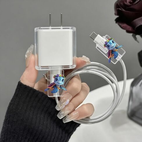 2pcs Acrylic Cable Protector, Cartoon sea Turtle with Floral Crown Type-C Compatible, Anti-Break Data Cable Cover, Gift Idea,Beautiful and Durable Charging Cable Protective Case(SJXT-001) in Saudi Arabia