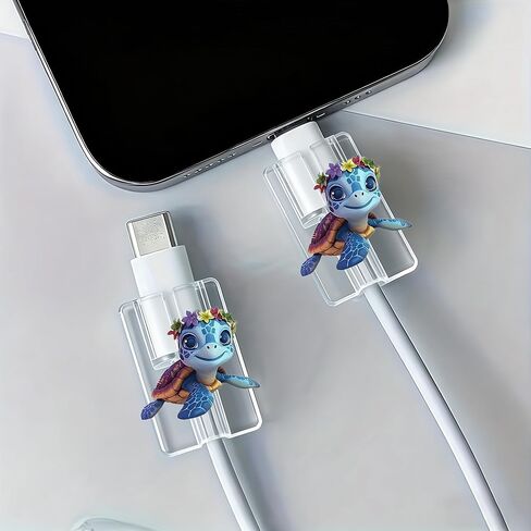 2pcs Acrylic Cable Protector, Cartoon sea Turtle with Floral Crown Type-C Compatible, Anti-Break Data Cable Cover, Gift Idea,Beautiful and Durable Charging Cable Protective Case(SJXT-001) in Saudi Arabia