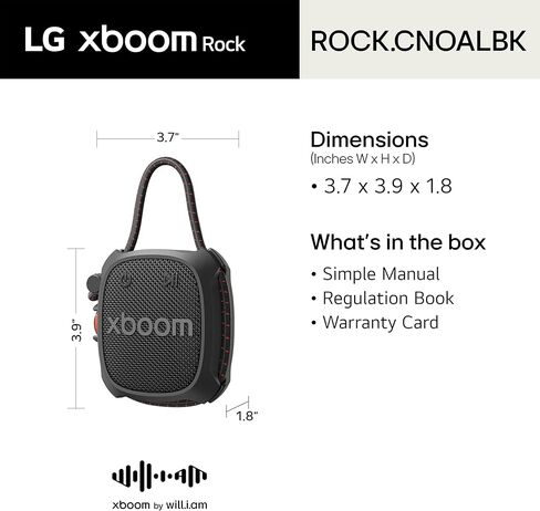 LG xboom Rock by will.i.am, Portable Outdoor Bluetooth Speaker, up to 10 Hours, IP67 Dust and Water Resistant, Adjustable Mounting Cord, Black in Saudi Arabia