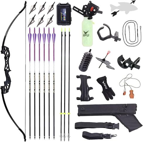 Bowfishing Recurve Bows Set - Archery Bow Kits Package Dual Use for Adult Hunting Practice Shooting Fish with Solid Fishing Arrows and Bowfishing Bottle Reels in Saudi Arabia