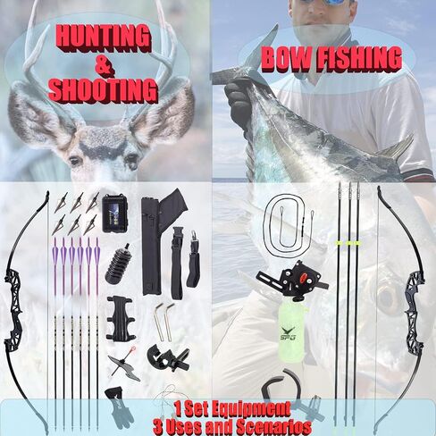 Bowfishing Recurve Bows Set - Archery Bow Kits Package Dual Use for Adult Hunting Practice Shooting Fish with Solid Fishing Arrows and Bowfishing Bottle Reels in Saudi Arabia