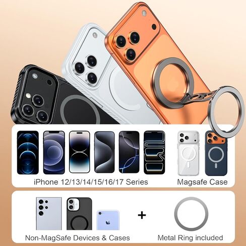 Magnetic Phone Ring for MagSafe Grip [Dual-Sided Magnetic] [Magnet Phone Stand Grip Compatible with Car Mounts] Mag Safe Accessory for iPhone 17/16/15/14/13 Pro Max Plus, Grey in Saudi Arabia