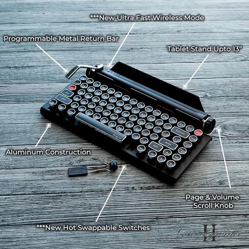 QWERKYTOYS QWERKYWRITER 2 لوحة مفاتيح ميكانيكية ممتازة من الألومنيوم مع مفاتيح قابلة للتبديل السريع، وضع لاسلكي سريع، مقبض تمرير الصفحة وحامل كمبيوتر لوحي عالي التحمل Mac/Win/Android/iOS in Saudi Arabia