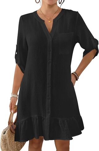 Bsubseach Womens Swimsuit Coverup Button Down Bathing Suit Cover Up Shirt Ruffle Bikini Beach Dress with Pockets in Saudi Arabia